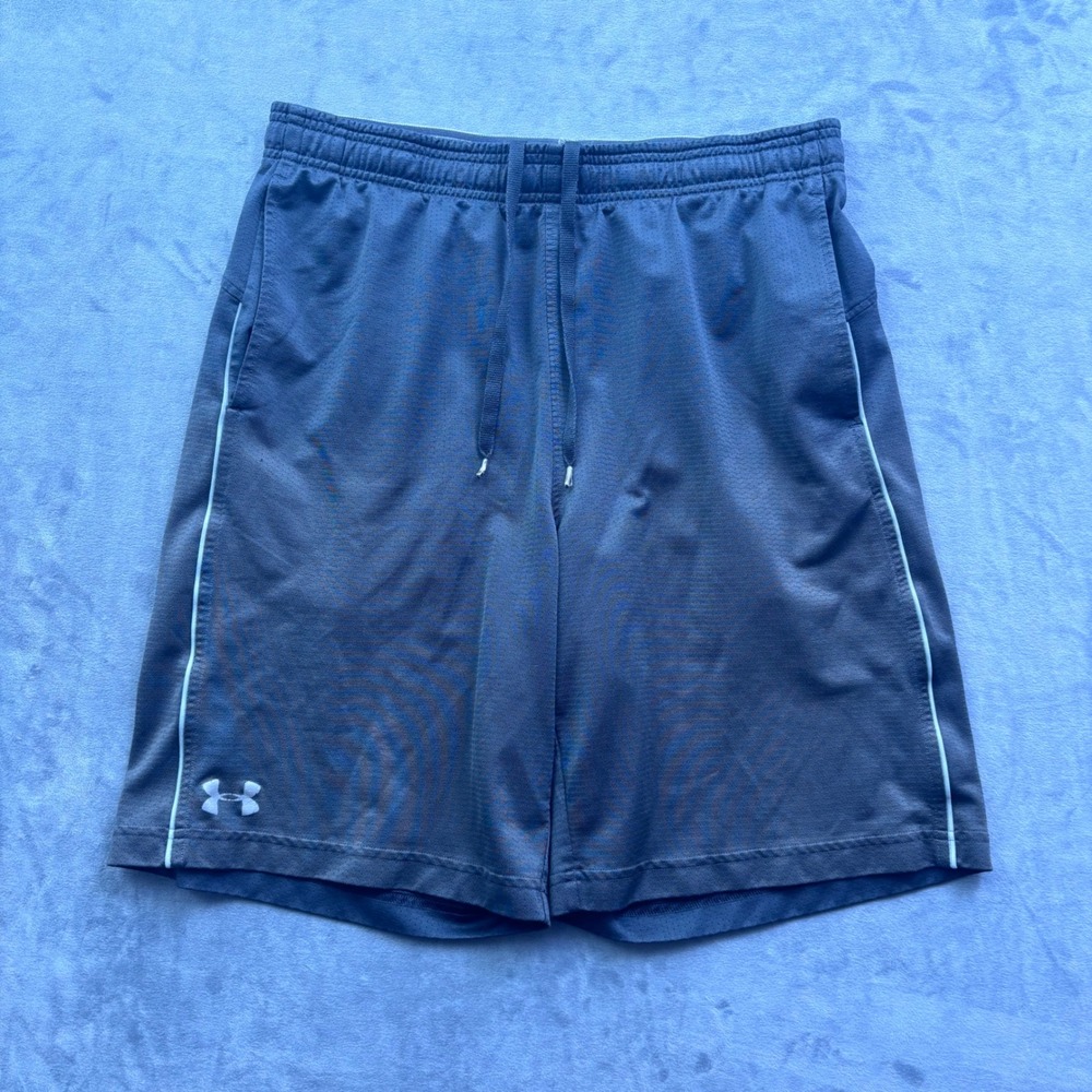 Under Armour Mens Gray Loose Fit Mesh Athletic Training Shorts Large Sporty